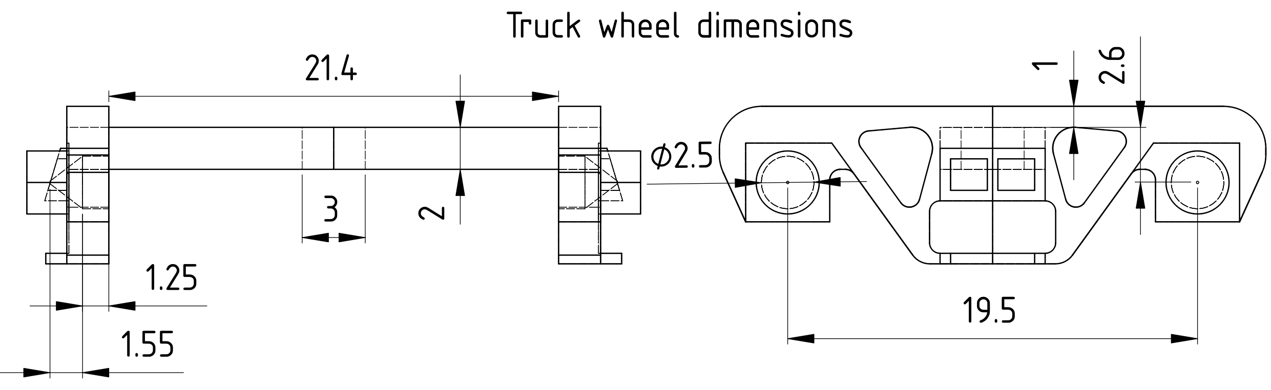 HO truck dimensions